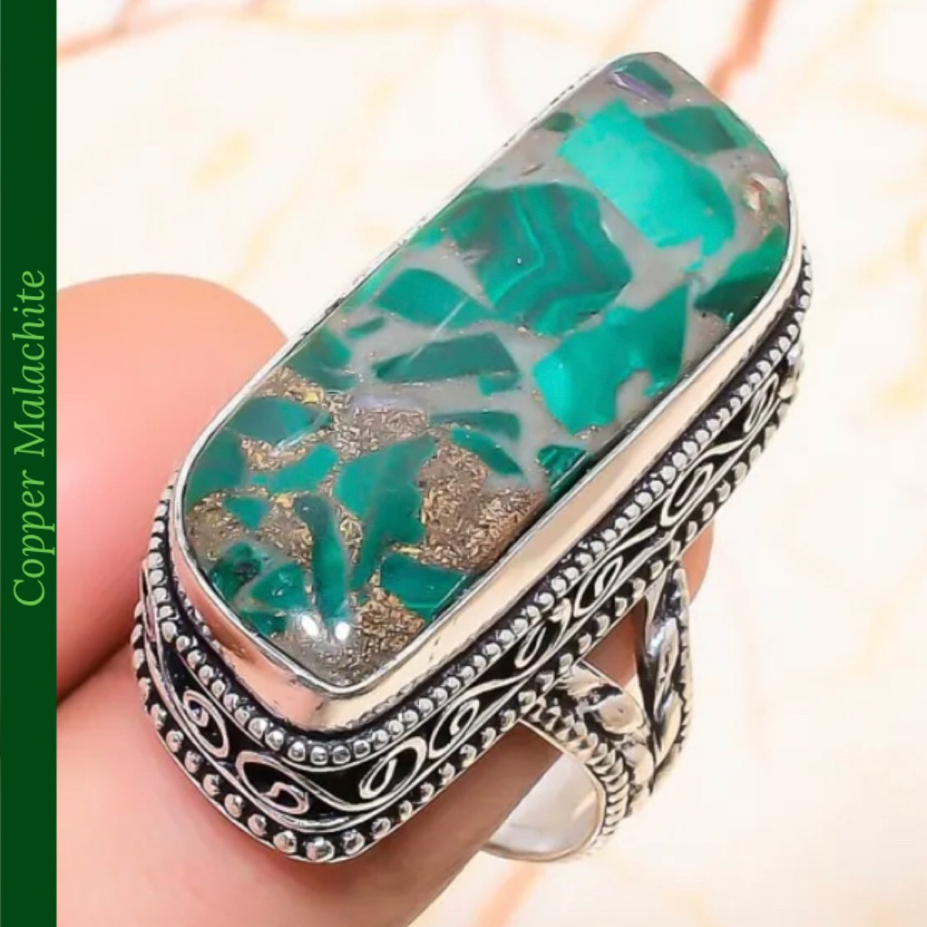 Copper Malachite Gemstone Handmade Ring